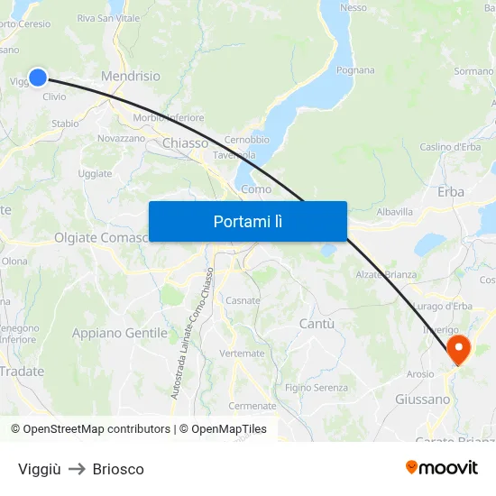 Viggiù to Briosco map