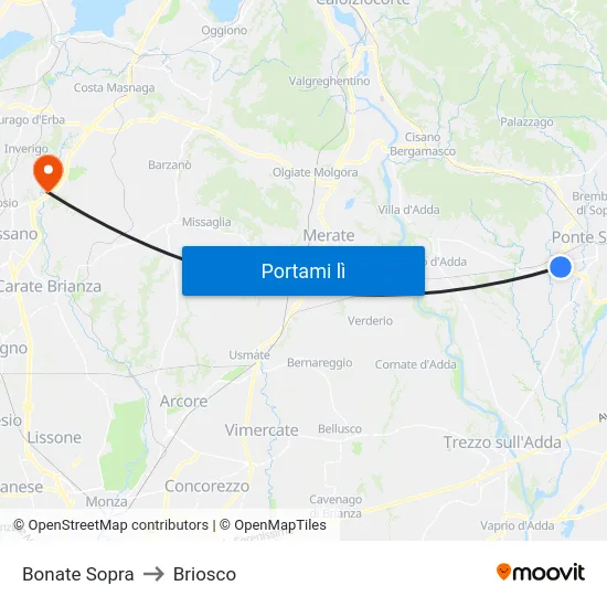 Bonate Sopra to Briosco map