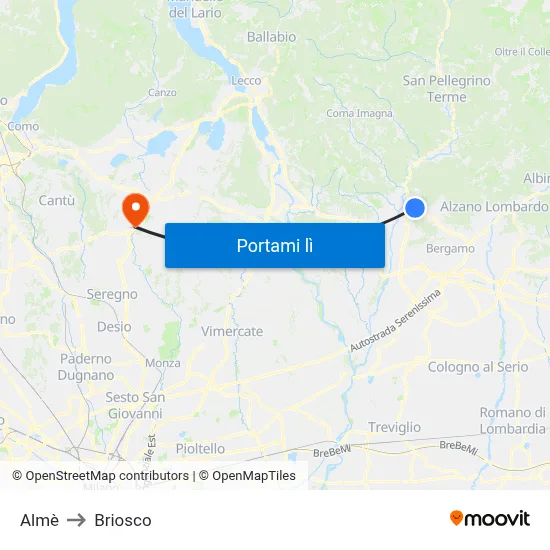 Almè to Briosco map