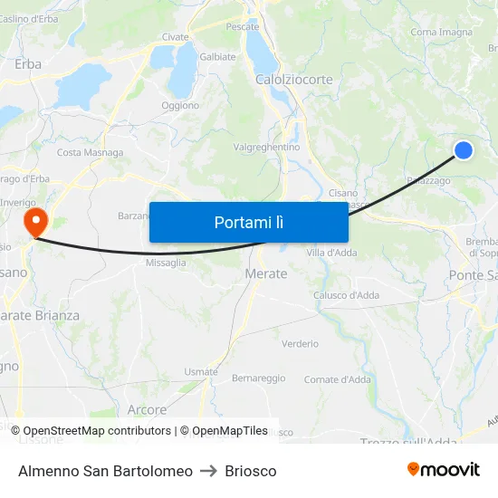 Almenno San Bartolomeo to Briosco map