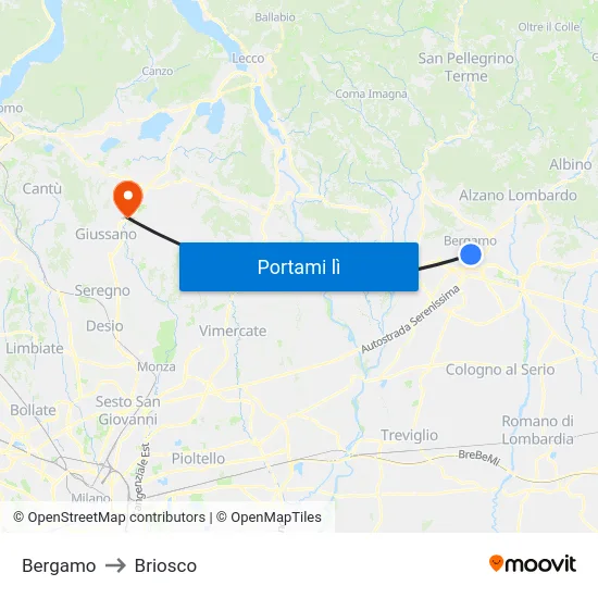 Bergamo to Briosco map