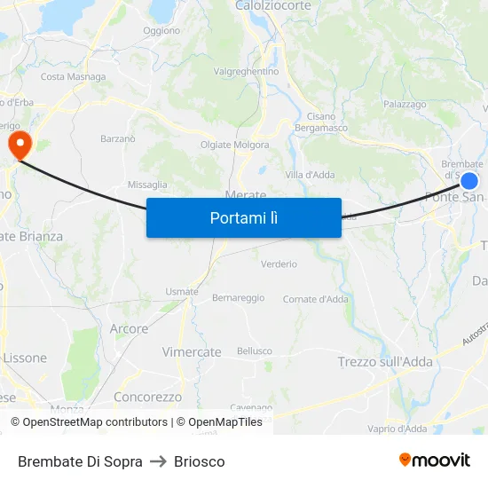 Brembate Di Sopra to Briosco map
