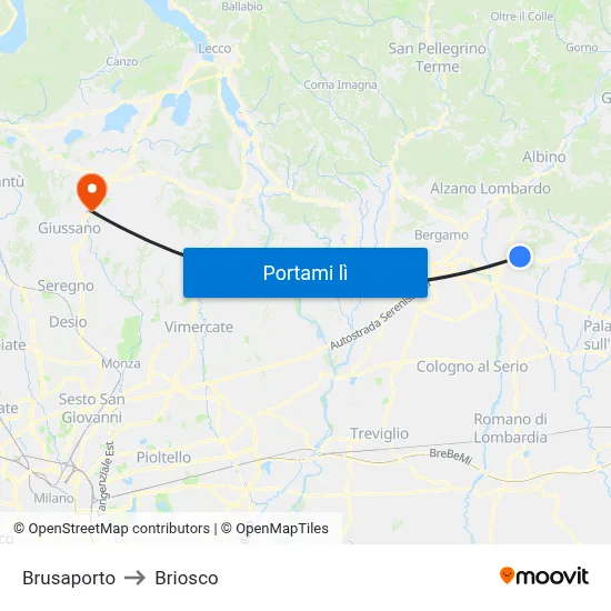 Brusaporto to Briosco map