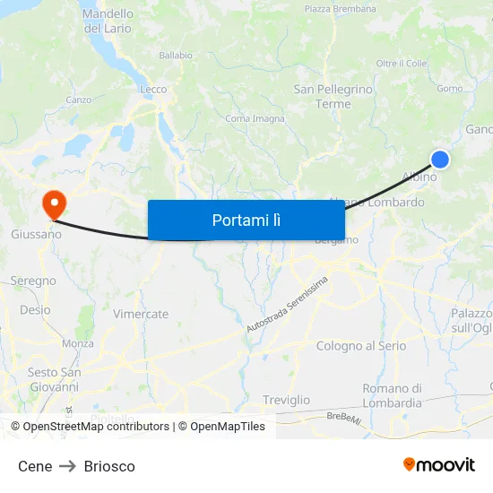 Cene to Briosco map