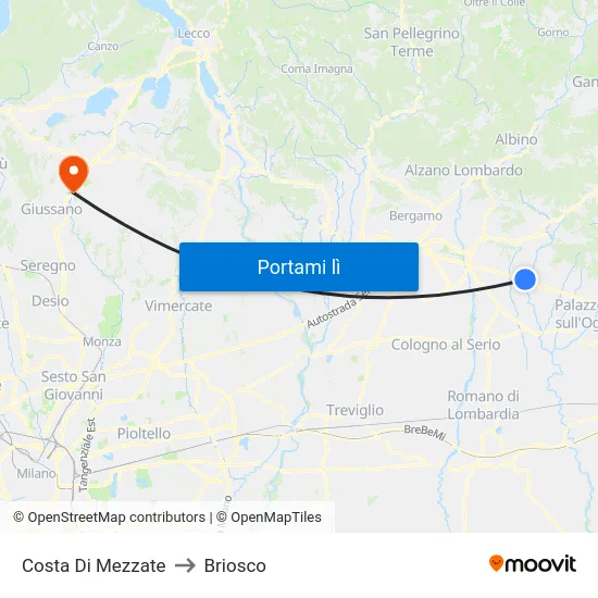 Costa Di Mezzate to Briosco map