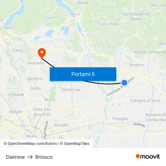 Dalmine to Briosco map