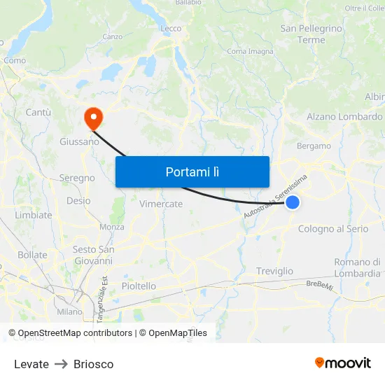 Levate to Briosco map