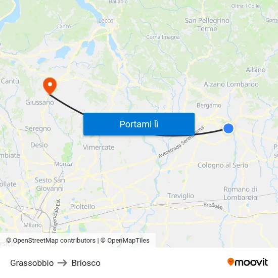 Grassobbio to Briosco map