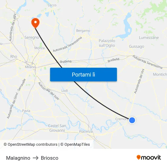 Malagnino to Briosco map