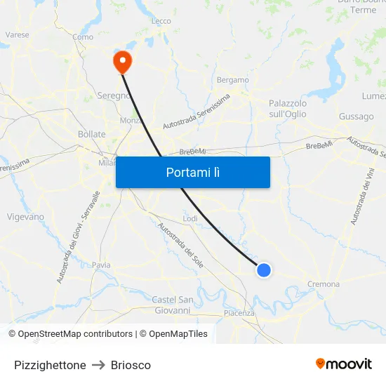 Pizzighettone to Briosco map
