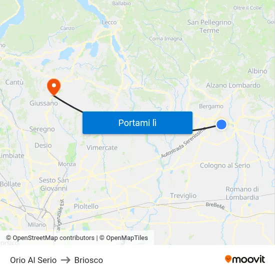 Orio Al Serio to Briosco map