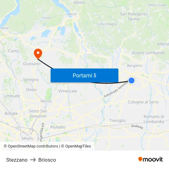 Stezzano to Briosco map