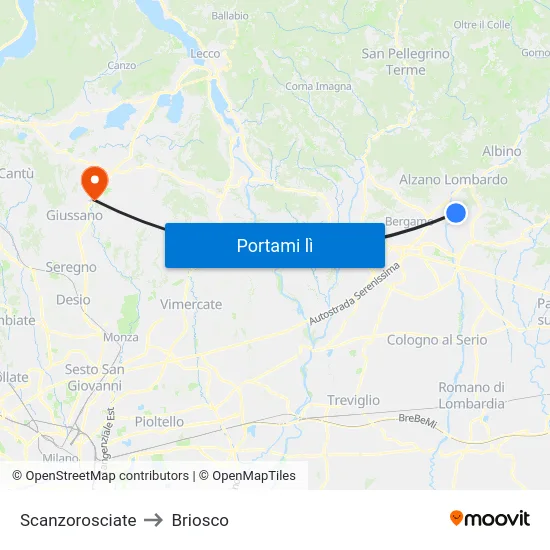 Scanzorosciate to Briosco map