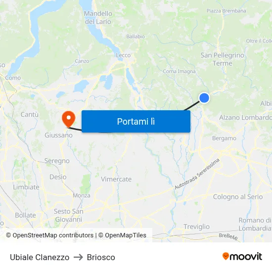 Ubiale Clanezzo to Briosco map