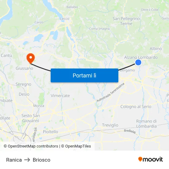 Ranica to Briosco map