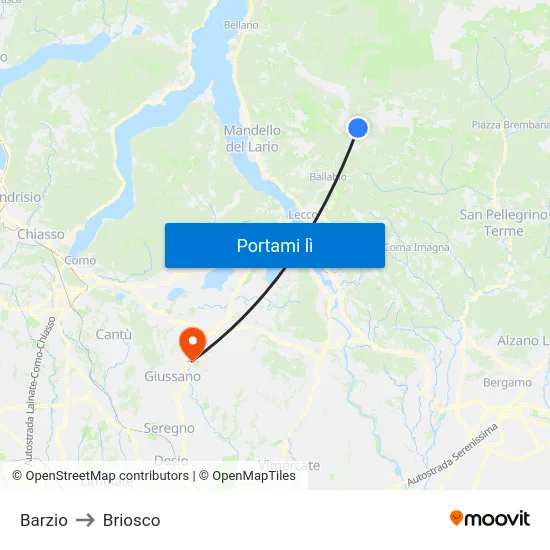Barzio to Briosco map