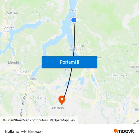 Bellano to Briosco map