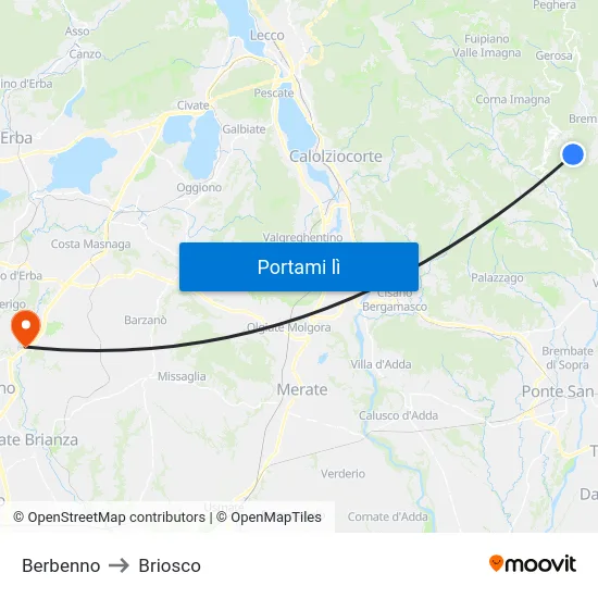 Berbenno to Briosco map