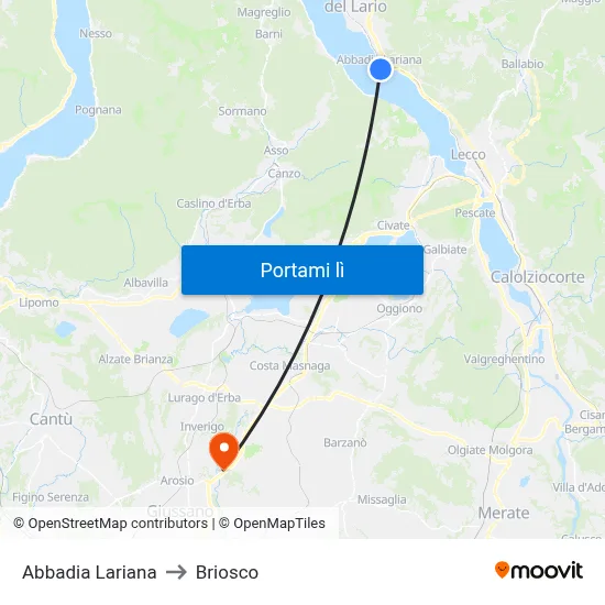Abbadia Lariana to Briosco map