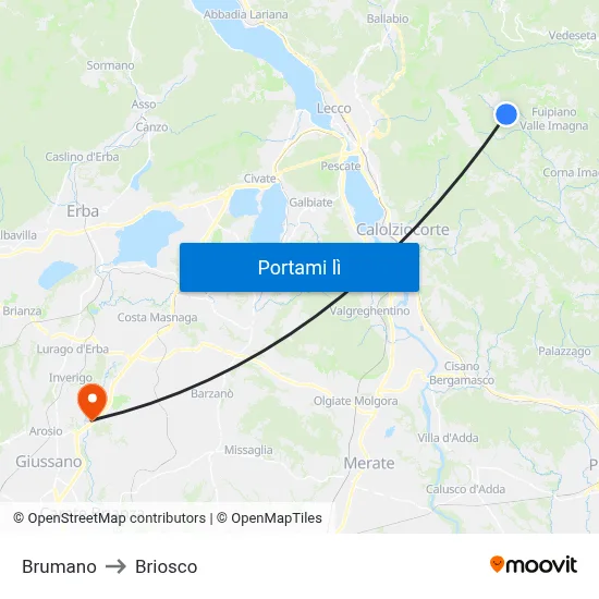 Brumano to Briosco map