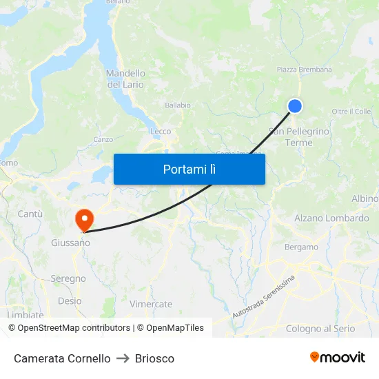 Camerata Cornello to Briosco map