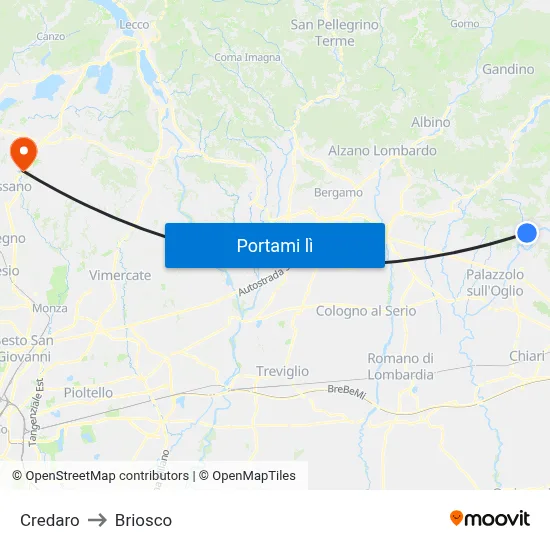 Credaro to Briosco map