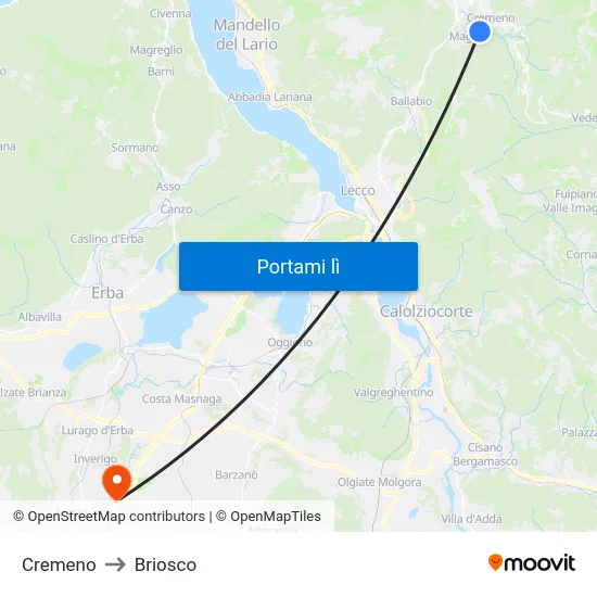 Cremeno to Briosco map