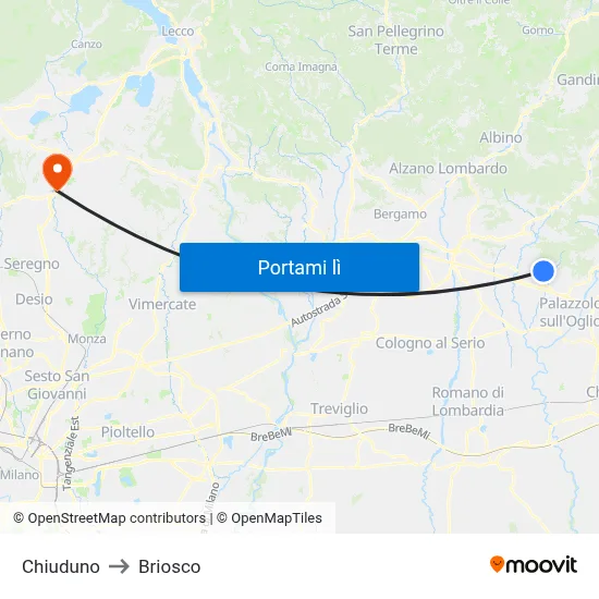 Chiuduno to Briosco map