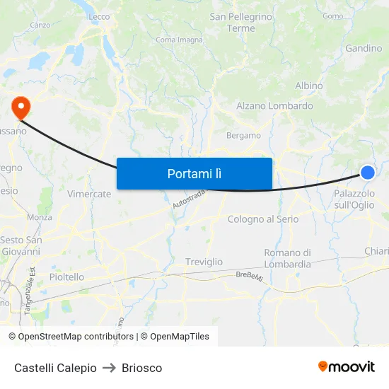 Castelli Calepio to Briosco map
