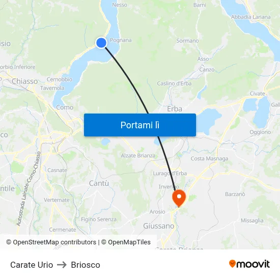 Carate Urio to Briosco map