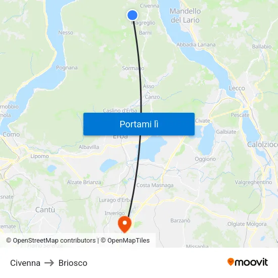 Civenna to Briosco map