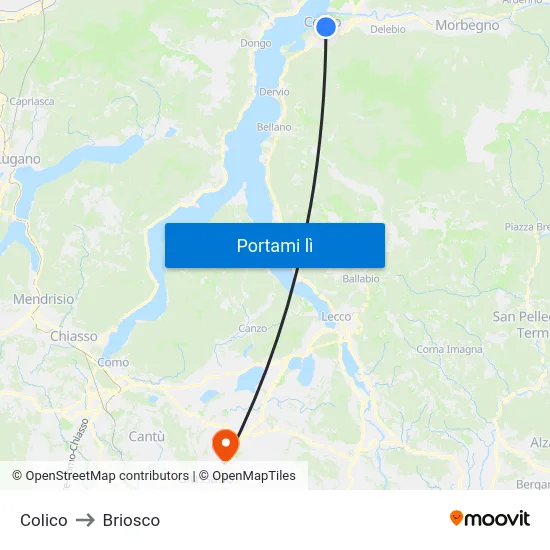 Colico to Briosco map