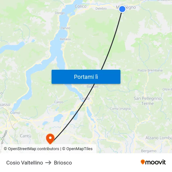 Cosio Valtellino to Briosco map