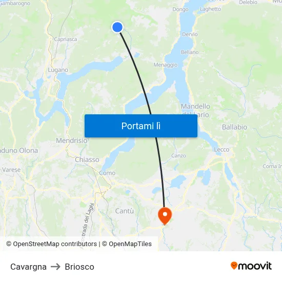 Cavargna to Briosco map