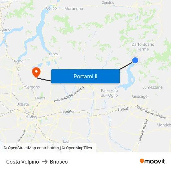 Costa Volpino to Briosco map