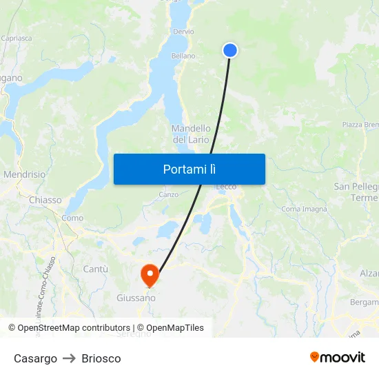 Casargo to Briosco map