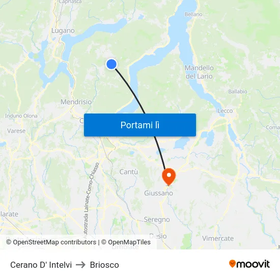 Cerano D' Intelvi to Briosco map