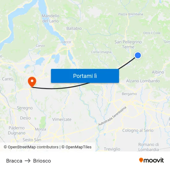 Bracca to Briosco map