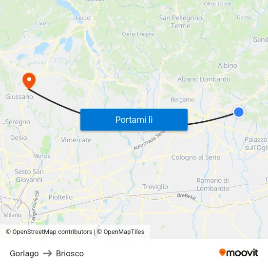 Gorlago to Briosco map