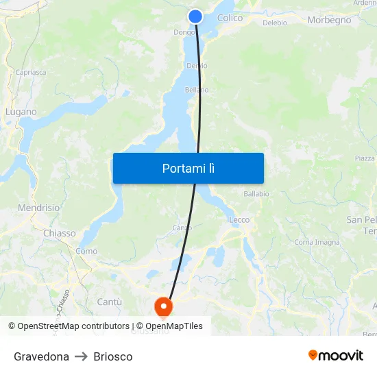 Gravedona to Briosco map