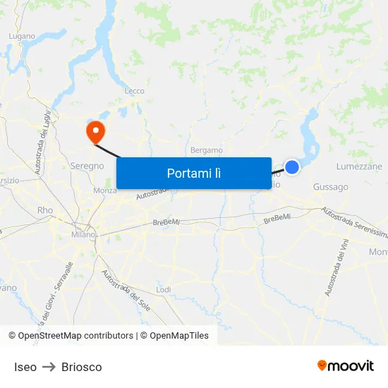 Iseo to Briosco map