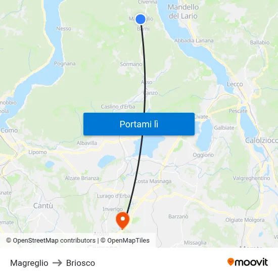 Magreglio to Briosco map