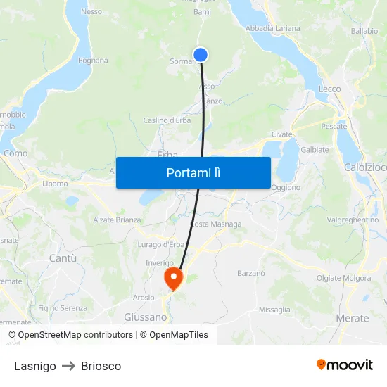 Lasnigo to Briosco map