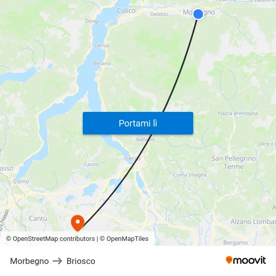 Morbegno to Briosco map