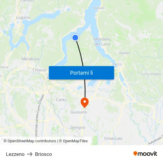 Lezzeno to Briosco map