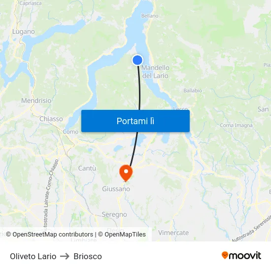 Oliveto Lario to Briosco map