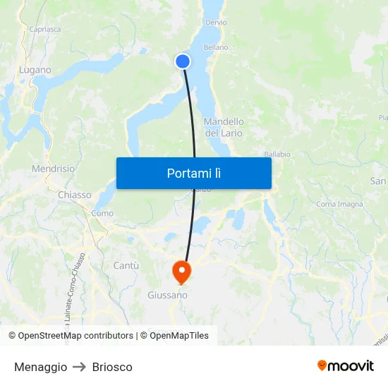 Menaggio to Briosco map