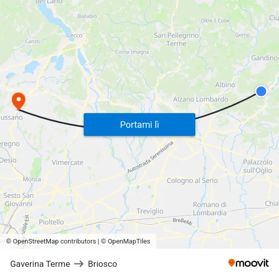 Gaverina Terme to Briosco map