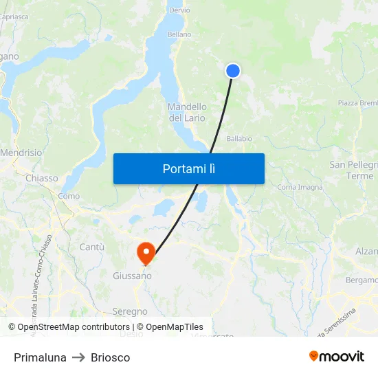 Primaluna to Briosco map
