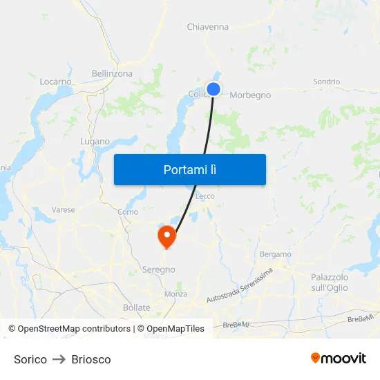 Sorico to Briosco map